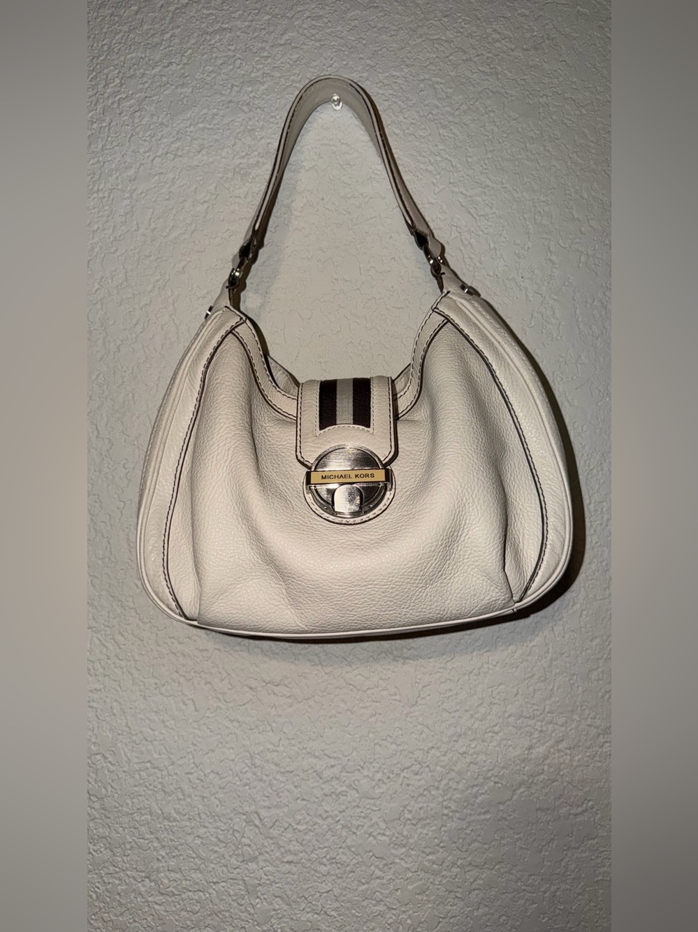 Michael Kors Cream Pebbled Leather Hobo with Gold-Tone Accent
